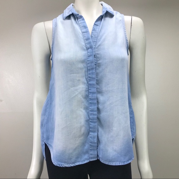 Cloth & Stone Chambray Button Down Back Slit Tank - Picture 2 of 7